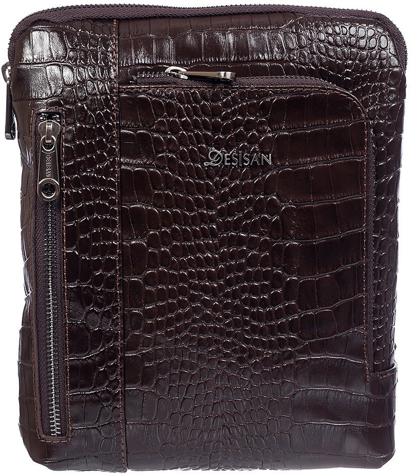 Коричнева чоловіча сумка-планшет невеликого розміру з натуральної шкіри з тисненням Desisan (19188)
