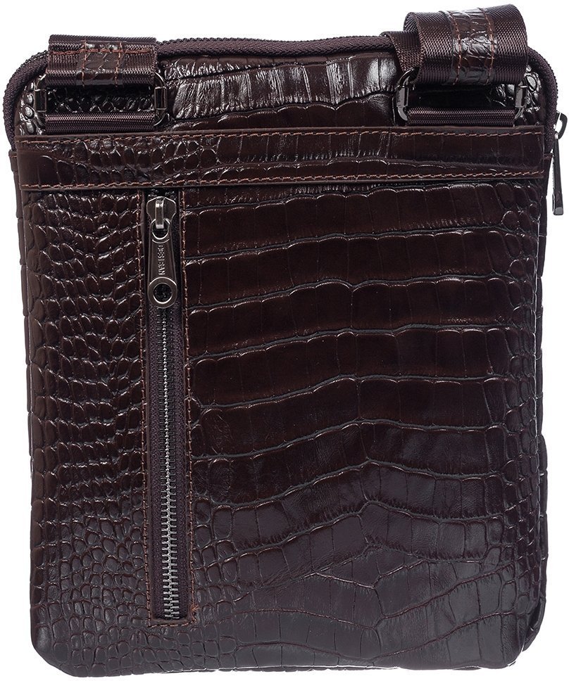 Коричневая мужская сумка-планшет небольшого размера из натуральной кожи с тиснением Desisan (19188)