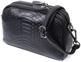 Женская сумка из натуральной кожи с тиснением под рептилию Vintage 94851 (черная)
