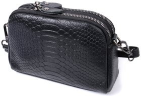 Женская сумка из натуральной кожи с тиснением под рептилию Vintage 94851 (черная)