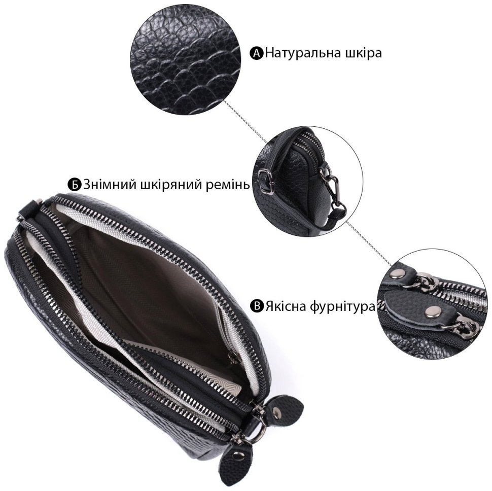Женская сумка из натуральной кожи с тиснением под рептилию Vintage 94851 (черная) modnotak фото №4