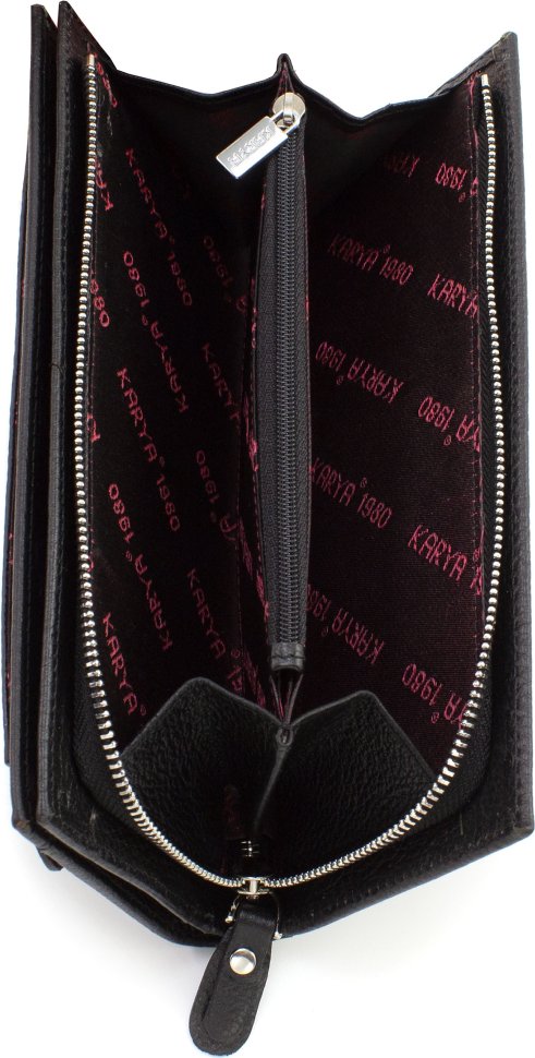 Черный женский кошелек из крупно-фактурной кожи на несколько отделов KARYA (21059)