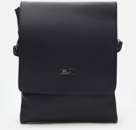 Мужская кожаная сумка синего цвета с клапаном на магните Ricco Grande (21383)