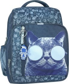 Серый вместительный школьный рюкзак из текстиля с котом Bagland 55751