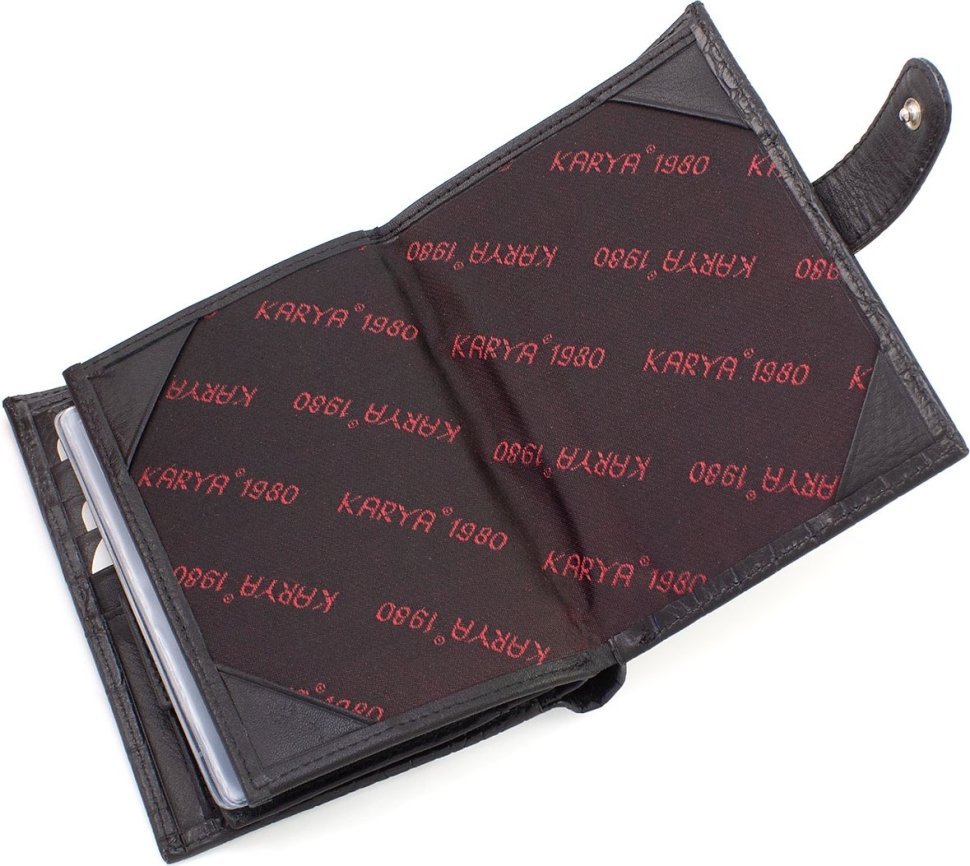 Черное мужское портмоне из натуральной кожи с блоком под документы KARYA (55951)