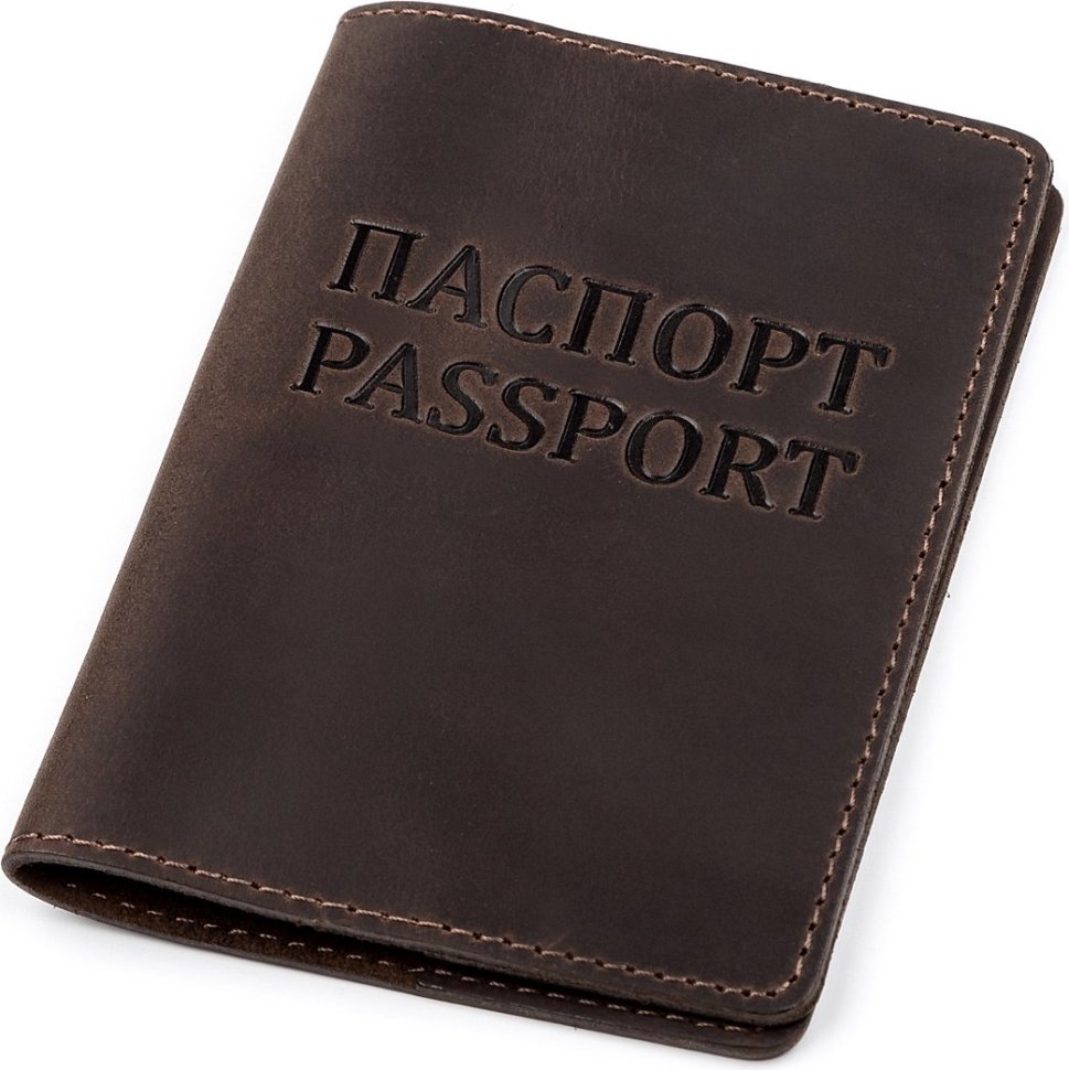 Коричнева вінтажна обкладинка на паспорт із натуральної шкіри Shvigel (2413918)