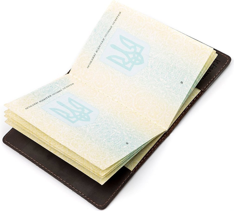 Коричневая винтажная обложка на паспорт из натуральной кожи Shvigel (2413918)