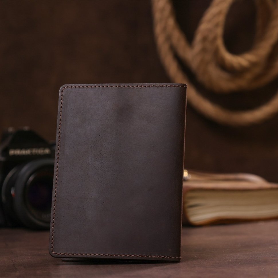 Коричневая винтажная обложка на паспорт из натуральной кожи Shvigel (2413918) modnotak фото №8