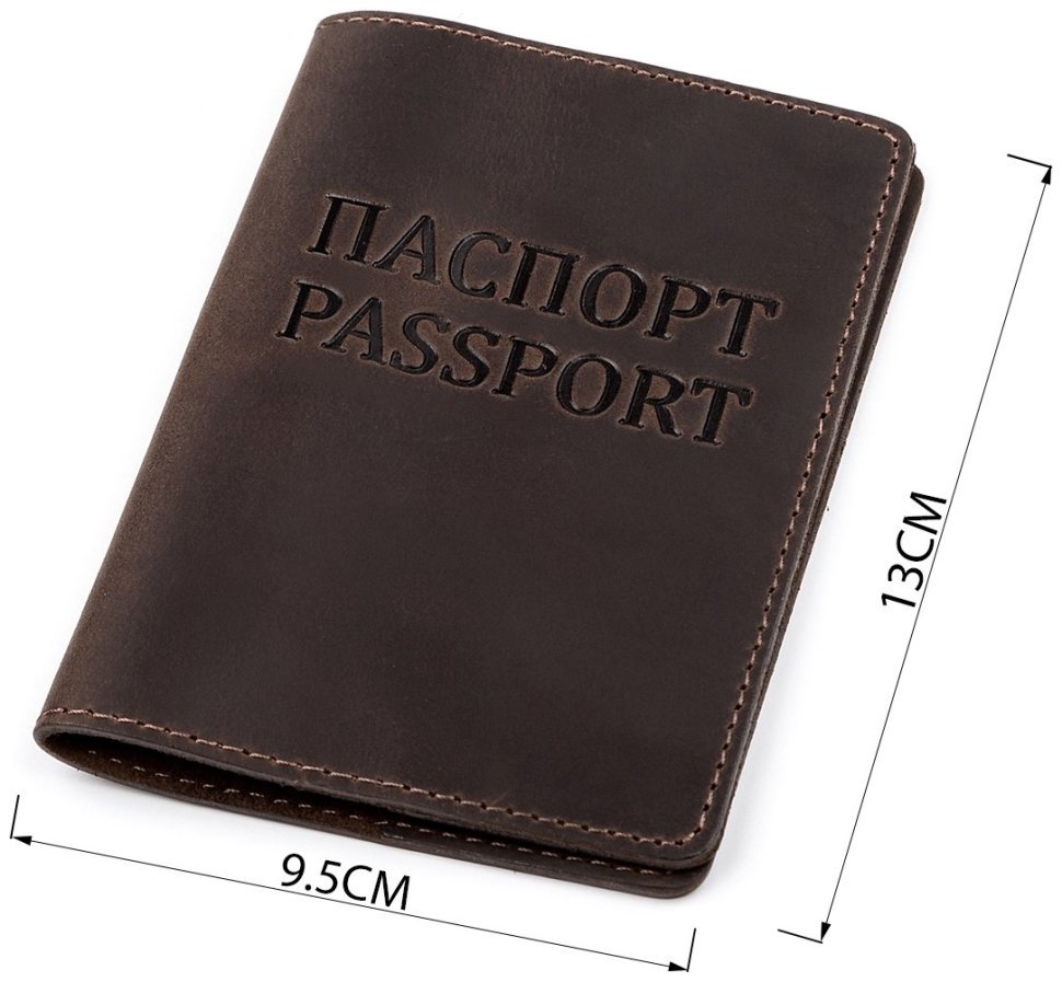 Коричнева вінтажна обкладинка на паспорт із натуральної шкіри Shvigel (2413918)