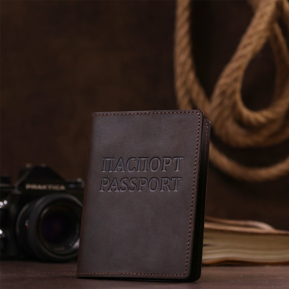 Коричневая винтажная обложка на паспорт из натуральной кожи Shvigel (2413918) modnotak фото №20