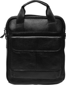 Мужская сумка среднего размера из натуральной кожи черного цвета с ручками Keizer (21365)