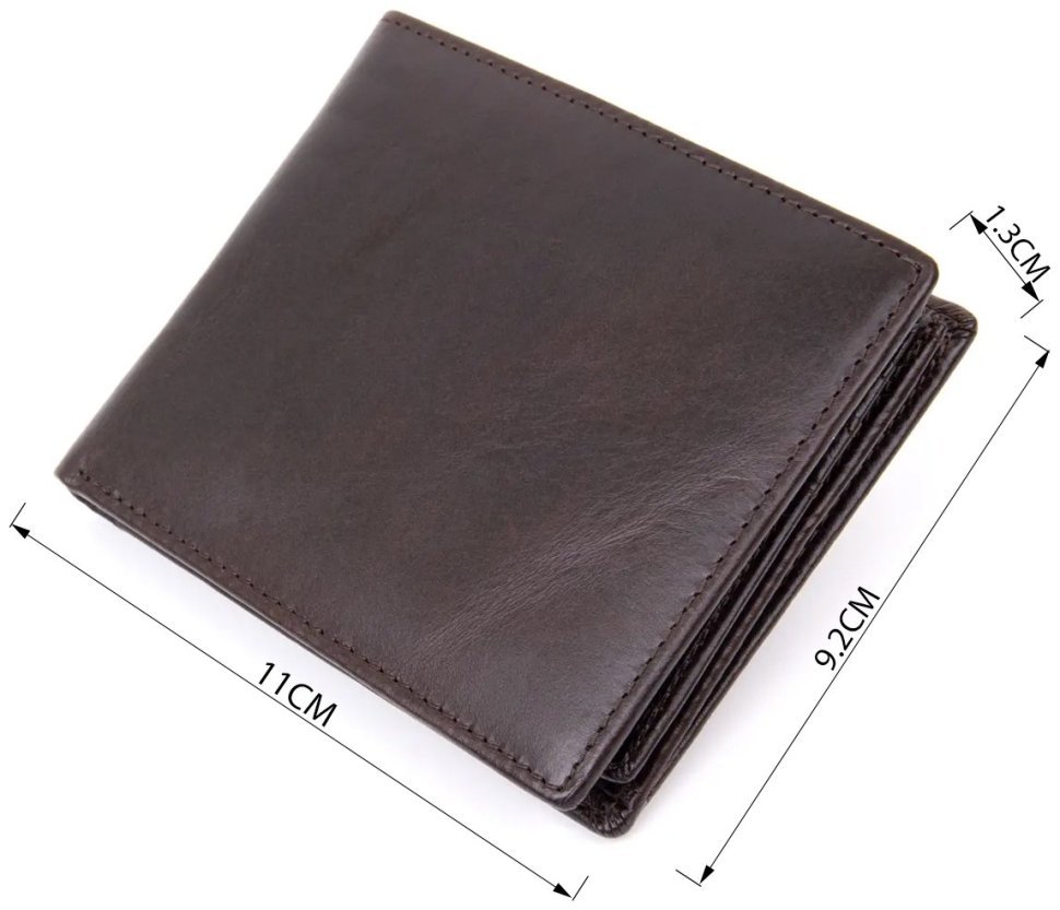 Недорогое мужское портмоне из натуральной кожи темно-коричневого цвета без застежки Vintage (2420420)