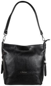 Вместительная женская сумка через плечо из натуральной фактурной кожи черного цвета Desisan 107251