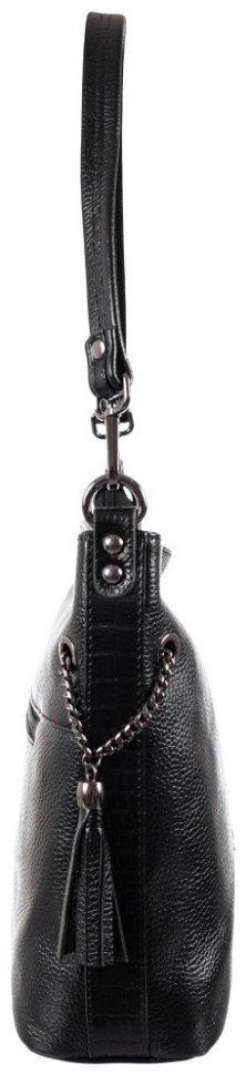 Вместительная женская сумка через плечо из натуральной фактурной кожи черного цвета Desisan 107251 modnotak фото №3