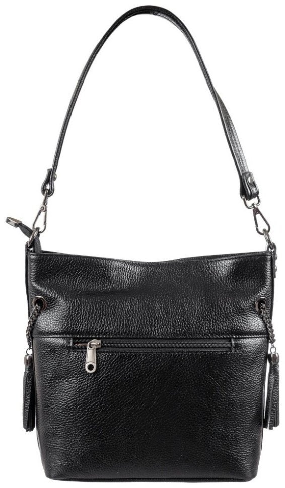 Вместительная женская сумка через плечо из натуральной фактурной кожи черного цвета Desisan 107251 modnotak фото №4