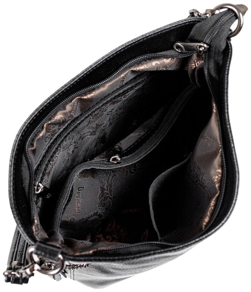 Вместительная женская сумка через плечо из натуральной фактурной кожи черного цвета Desisan 107251 modnotak фото №6