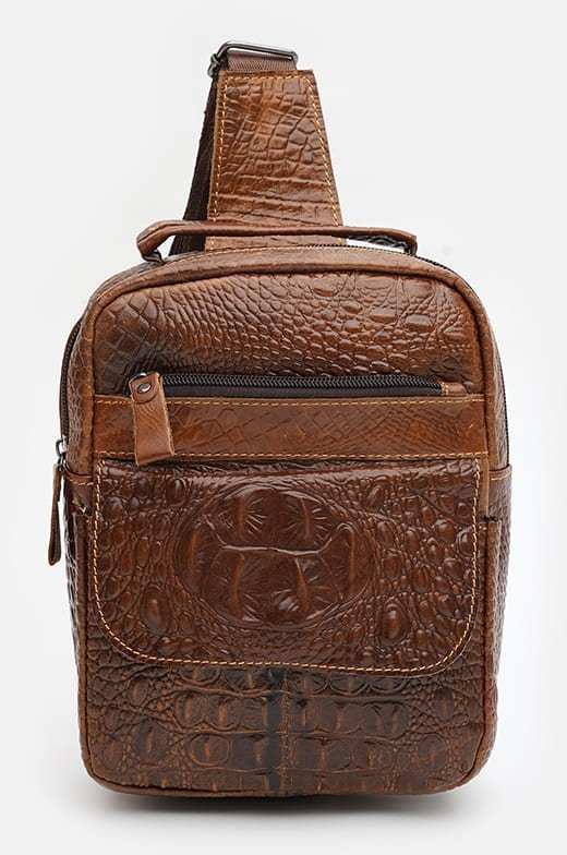 Чоловіча шкіряна сумка-рюкзак з однією лямкою у коричневому кольорі Keizer (22083)