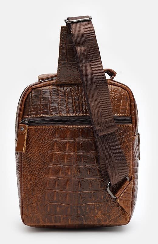 Чоловіча шкіряна сумка-рюкзак з однією лямкою у коричневому кольорі Keizer (22083)
