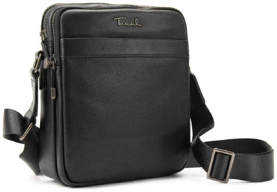 Чоловіча шкіряна сумка-планшет чорного кольору на дві блискавки Tavinchi 77551