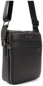 Чоловіча шкіряна сумка-планшет чорного кольору на дві блискавки Tavinchi 77551