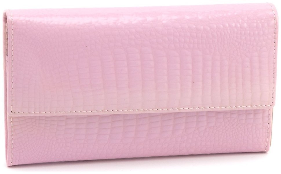 Лакований шкіряний жіночий гаманець Leather Collection 97751 рожевого кольору modnotak фото №5