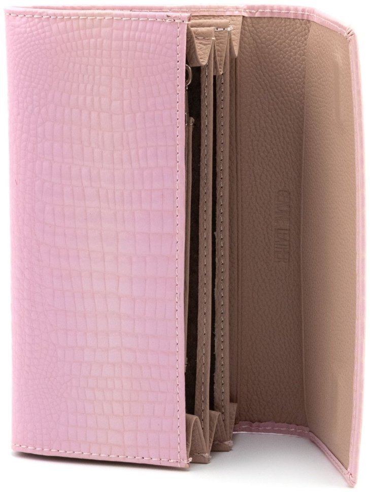 Лакований шкіряний жіночий гаманець Leather Collection 97751 рожевого кольору modnotak фото №2