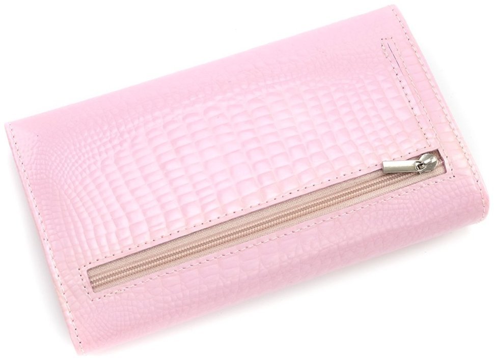 Лакований шкіряний жіночий гаманець Leather Collection 97751 рожевого кольору modnotak фото №3