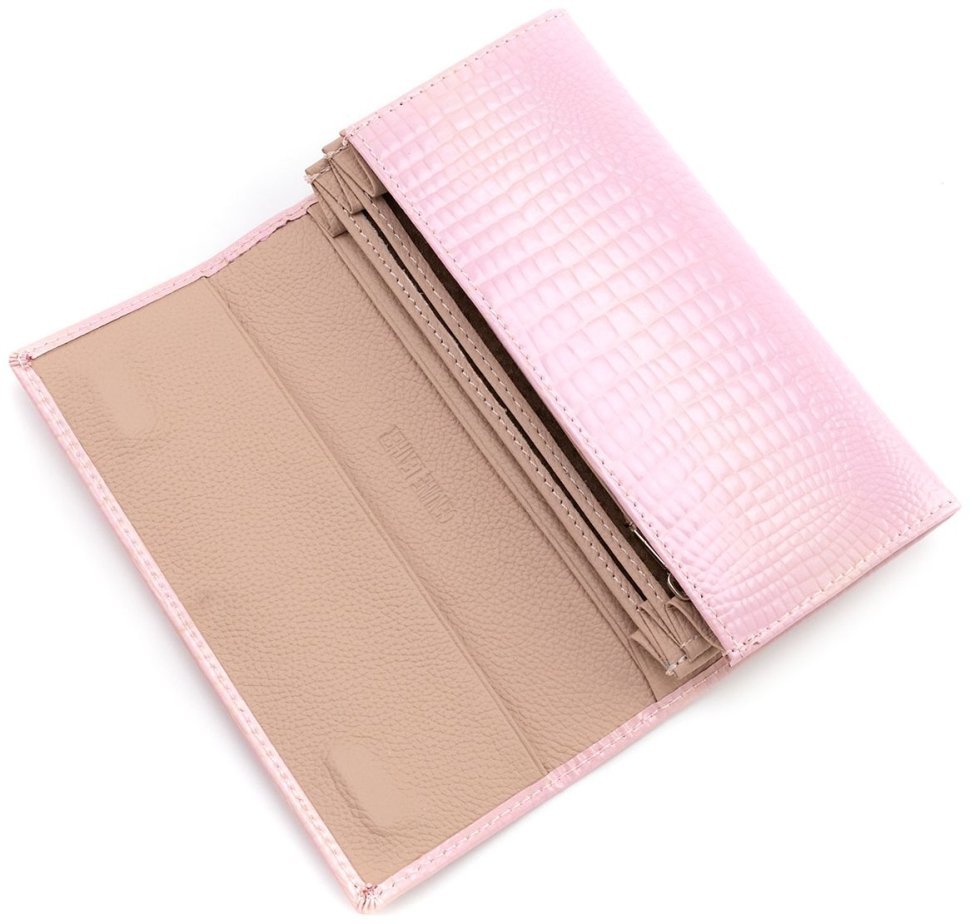 Лакований шкіряний жіночий гаманець Leather Collection 97751 рожевого кольору modnotak фото №6