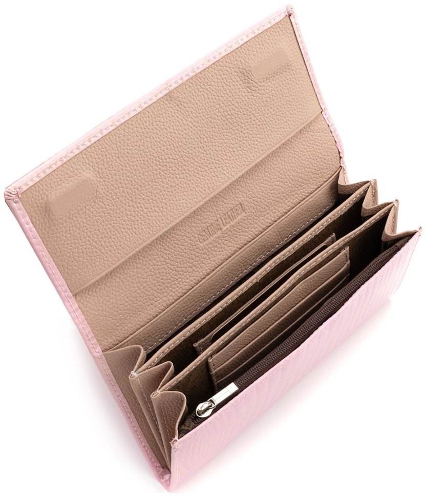 Лакований шкіряний жіночий гаманець Leather Collection 97751 рожевого кольору modnotak фото №7
