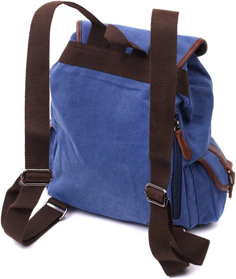 Великий текстильний рюкзак синього кольору з клапаном на магніті Vintage 2422154
