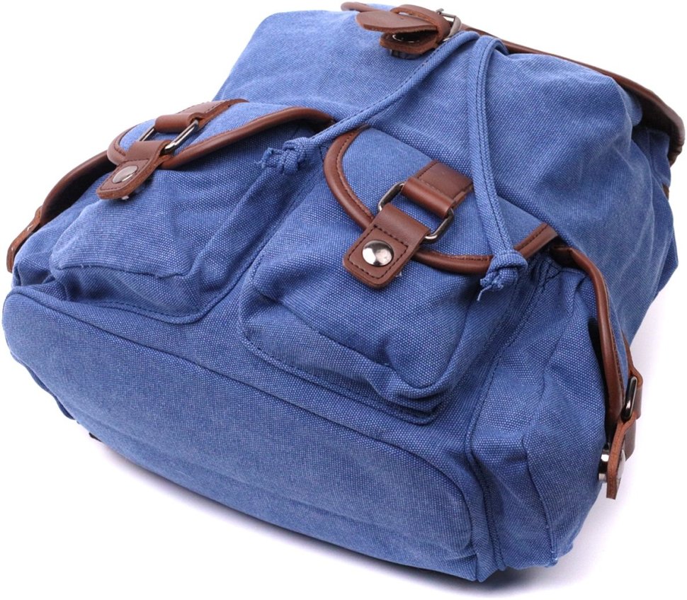 Большой текстильный рюкзак синего цвета с клапаном на магните Vintage 2422154