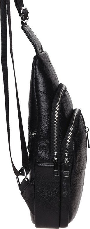 Мужская кожаная сумка-рюкзак через плечо черного цвета Keizer (22095)