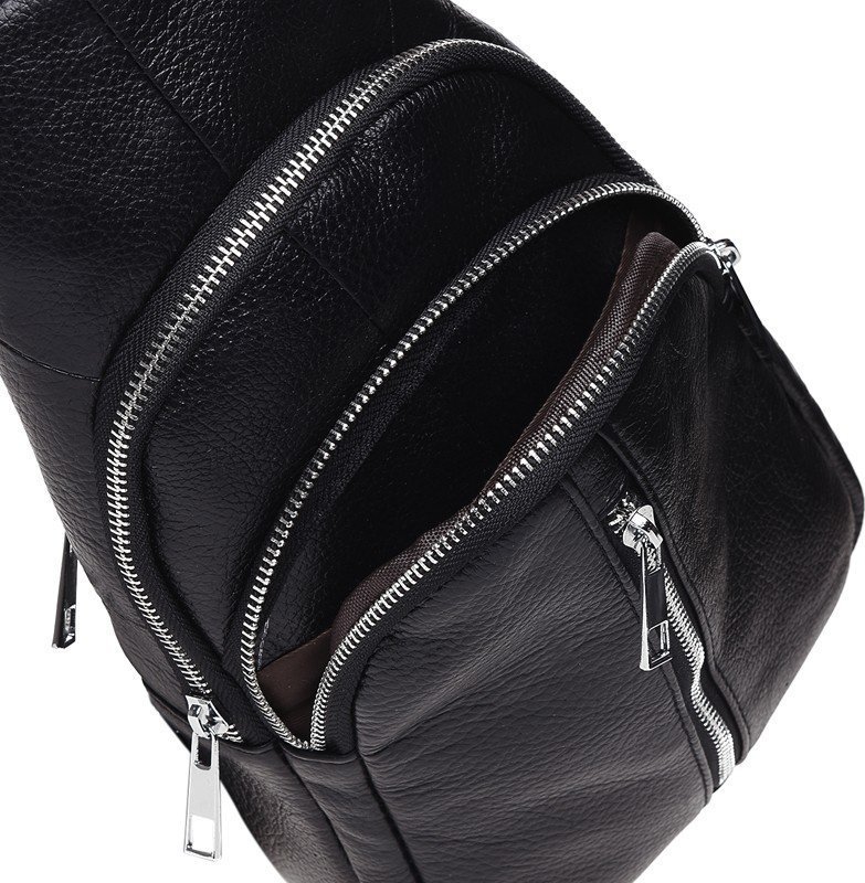 Мужская кожаная сумка-рюкзак через плечо черного цвета Keizer (22095)