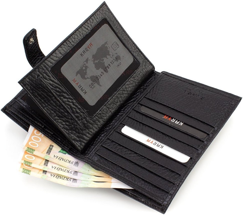 Большое мужское кожаное портмоне с множеством отделений карт и паспорта - Karya 68551