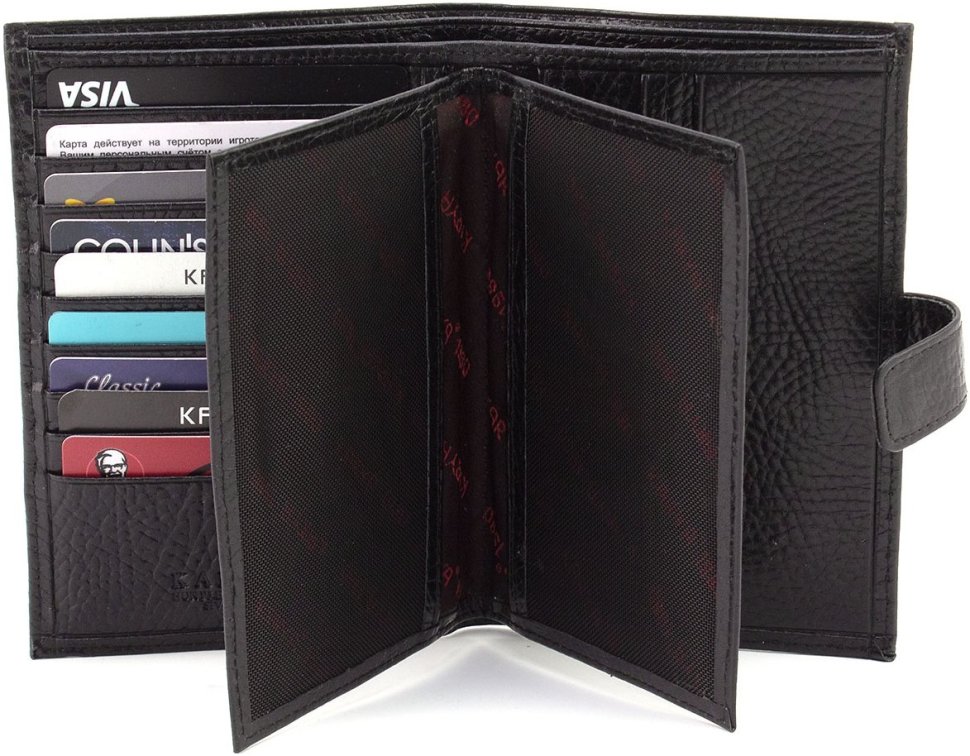 Велике чоловіче шкіряне портмоне з безліччю відділень карт та паспорта - Karya 68551