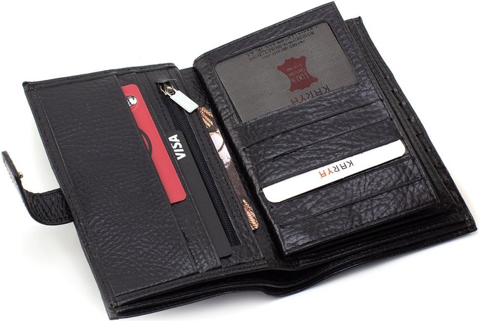 Велике чоловіче шкіряне портмоне з безліччю відділень карт та паспорта - Karya 68551