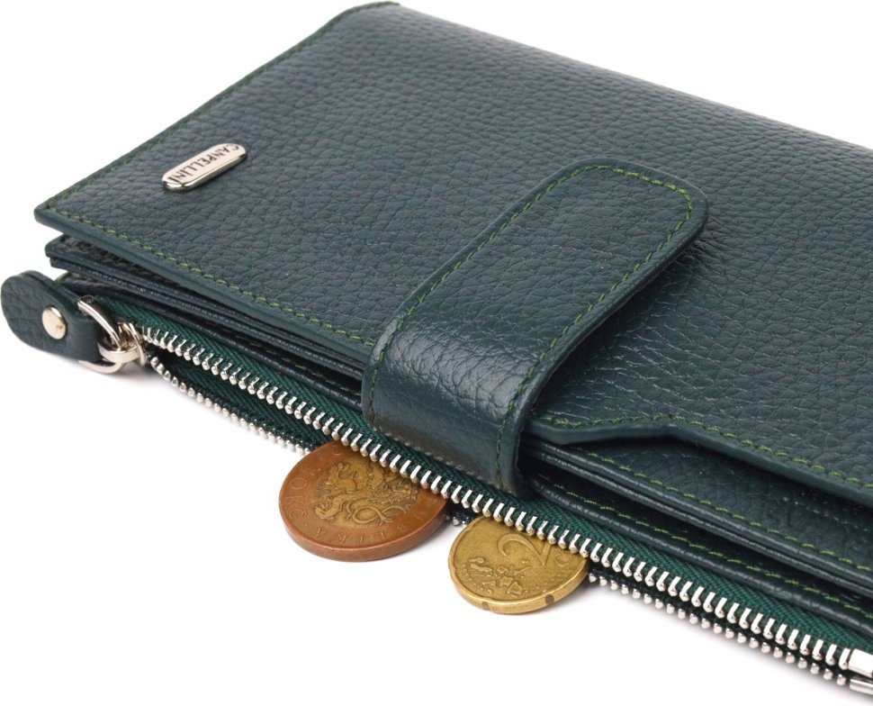 Жіночий вертикальний гаманець із натуральної шкіри зеленого кольору CANPELLINI (2421643)