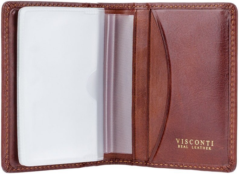 Светло-коричневая визитница двойного сложения из натуральной кожи Visconti Camper 68951