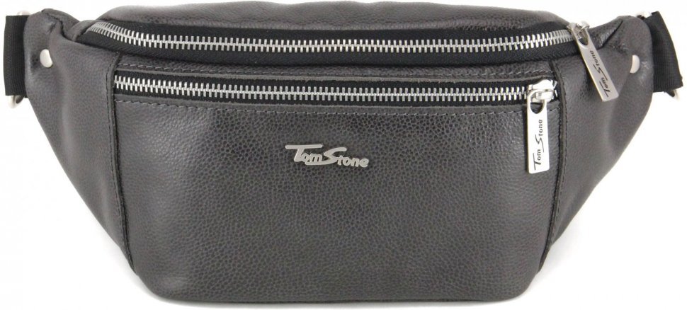 Сіра чоловіча шкіряна сумка на пояс невеликого розміру Tom Stone (10931)