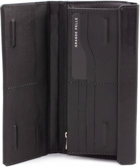 Мужской кожаный кошелек черного цвета с отделением для телефона Grande Pelle (15467) - 2