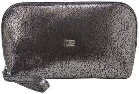 Жіноча срібляста косметичка з натуральної шкіри з ефектом тріщин Desisan 79851