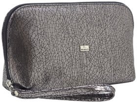 Жіноча срібляста косметичка з натуральної шкіри з ефектом тріщин Desisan 79851