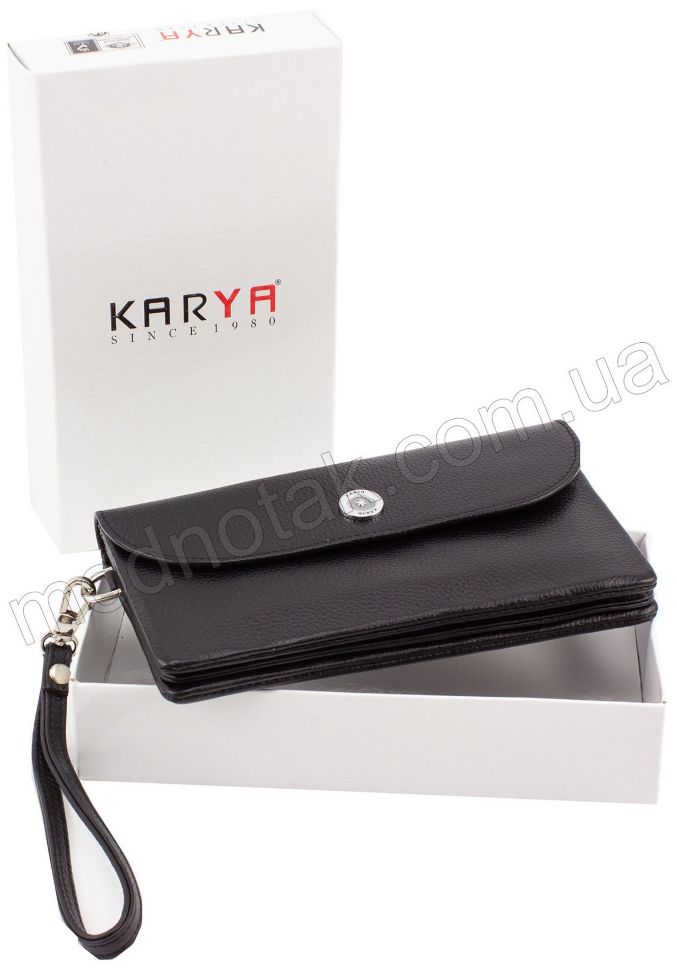 Черный кожаный клатч с клапаном на кнопке KARYA (1121-45)