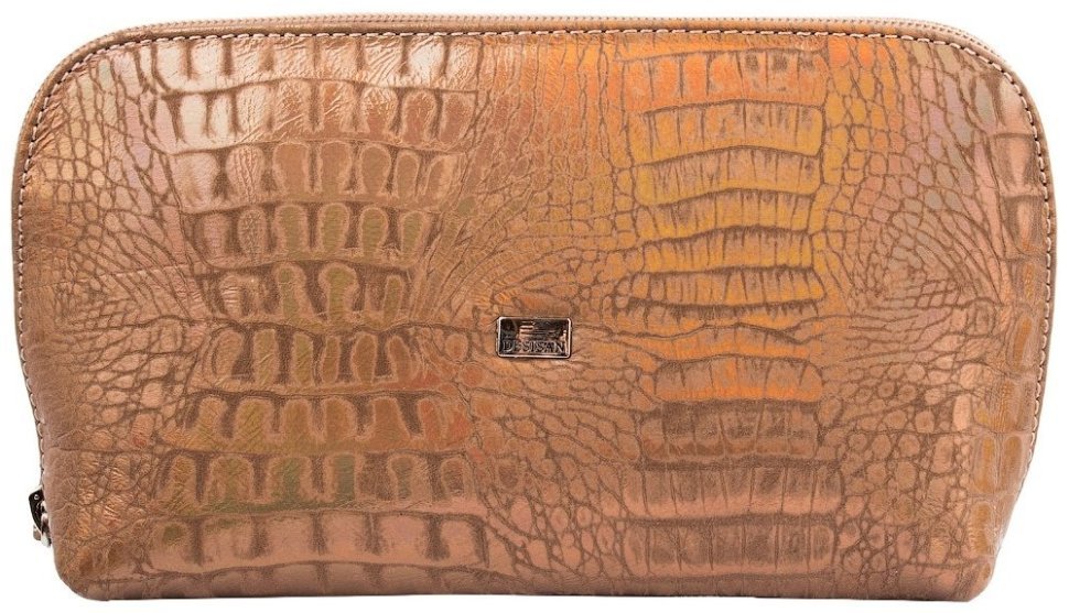 Золотистая женская косметичка из натуральной кожи с принтом под питона Desisan 80052 фото №1 Золотистая женская косметичка из натуральной кожи с принтом под питона Desisan 80052 modnotak фото №1
