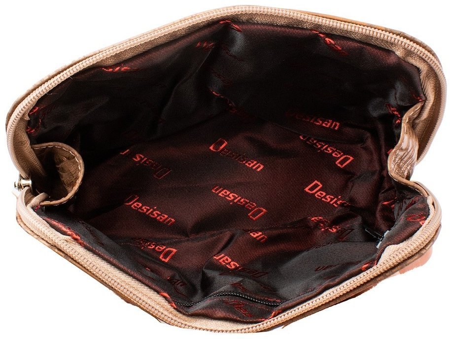 Золотистая женская косметичка из натуральной кожи с принтом под питона Desisan 80052 фото №2 Золотистая женская косметичка из натуральной кожи с принтом под питона Desisan 80052 modnotak фото №2