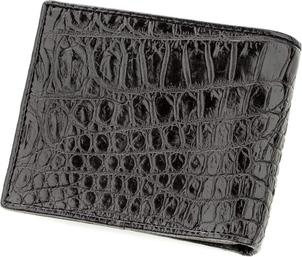 Черное мужское портмоне из кожи крокодила без фиксации CROCODILE LEATHER (024-18582)