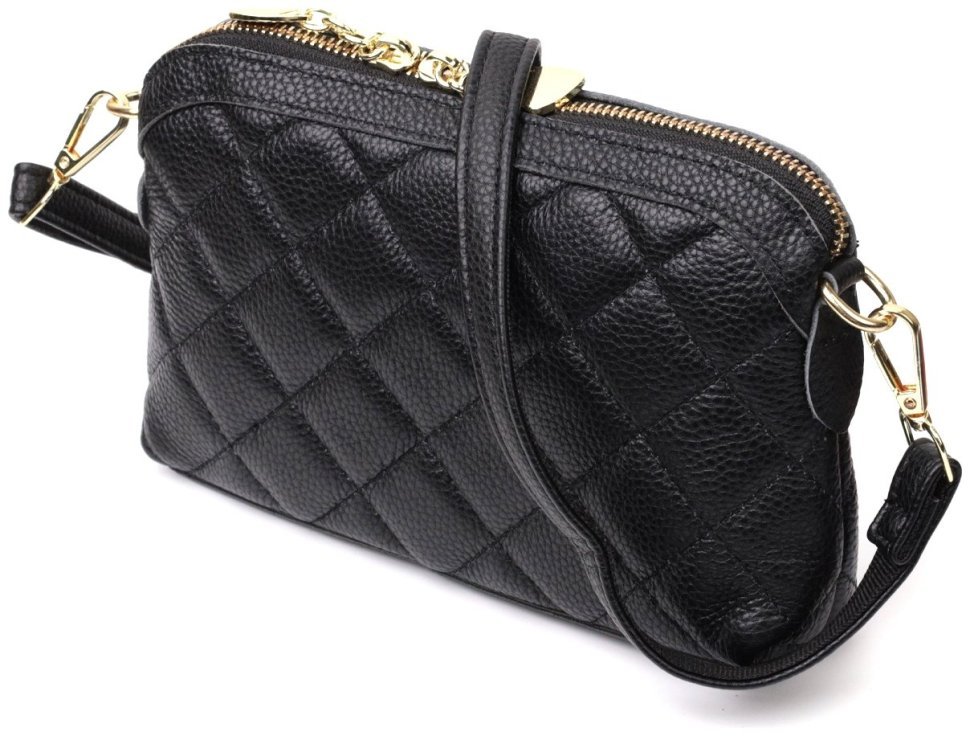 Чорна жіноча сумка-кроссбоді з натуральної стьобаної шкіри Vintage 2422315