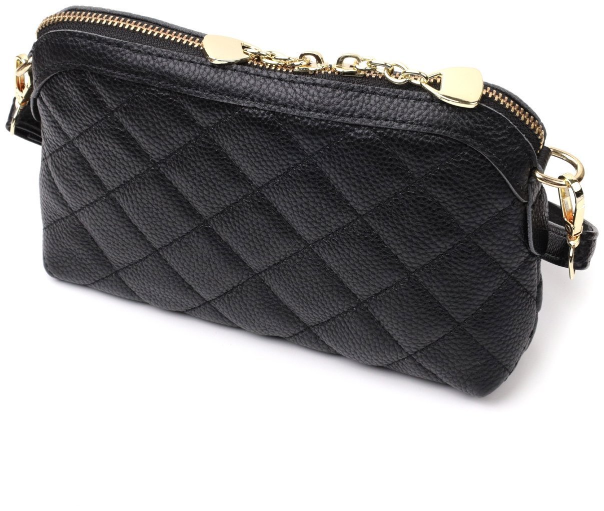 Черная женская сумка-кроссбоди из натуральной стеганной кожи Vintage 2422315