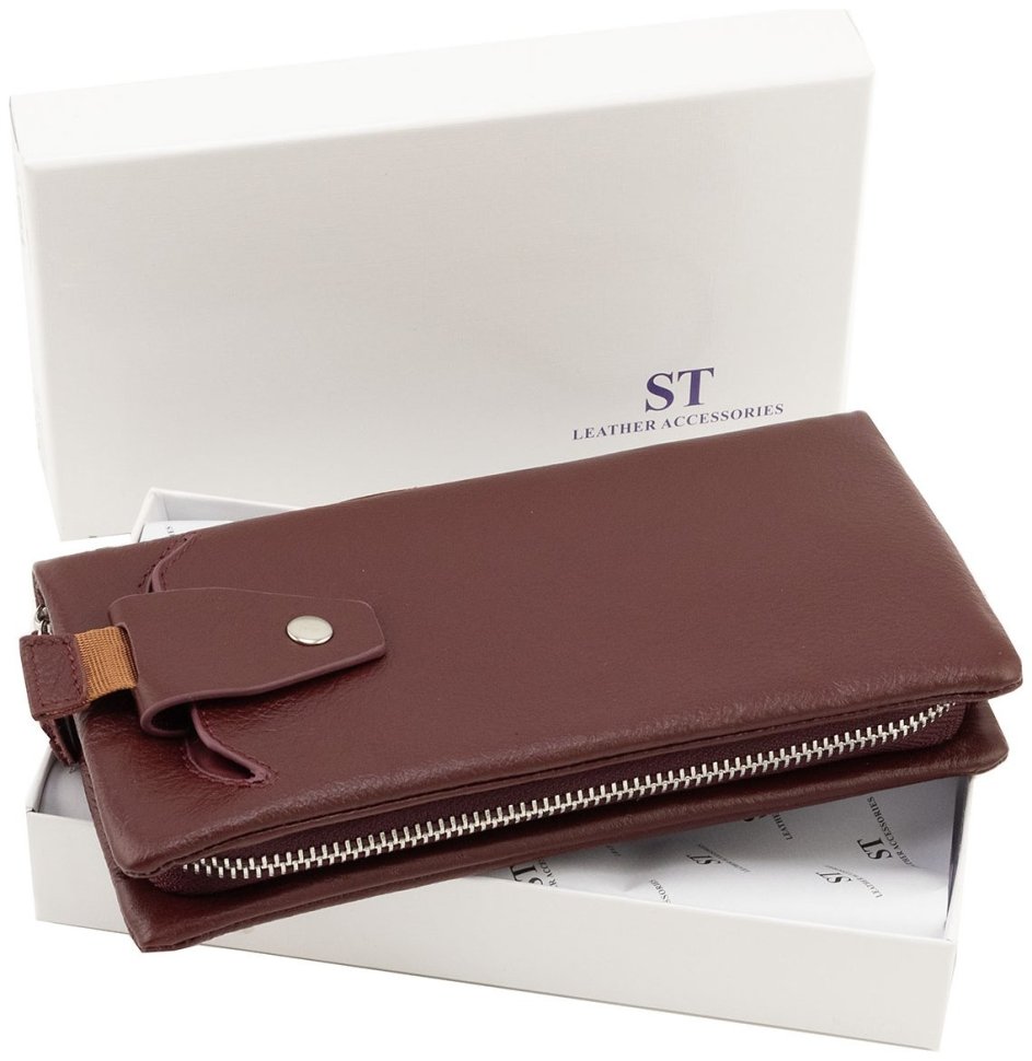 Кожаный женский кошелек с отделением для телефона ST Leather 90852 бордового цвета modnotak фото №12