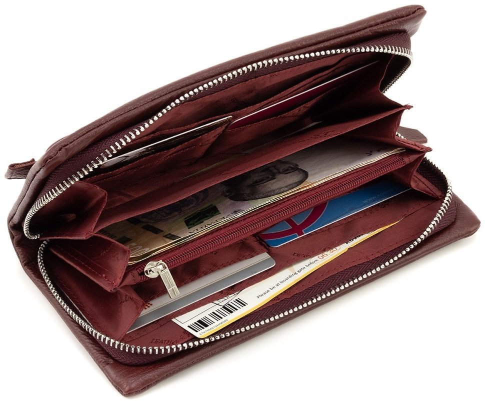 Кожаный женский кошелек с отделением для телефона ST Leather 90852 бордового цвета modnotak фото №6